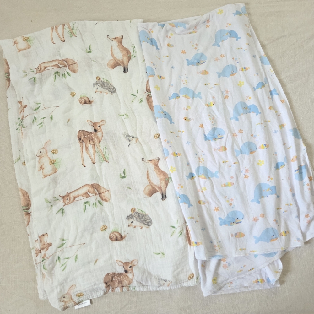 Deer Forest And Whale Print Baby Swaddle Blankets Angel Dear Rayon Bamboo Bundle